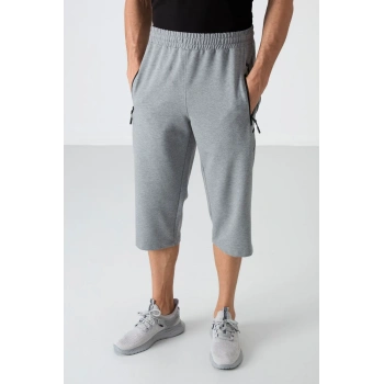 TOMMY LIFE Gri Melanj Fermuar Cepli Standart Kalıp Klasik Paça Erkek Kapri 83090