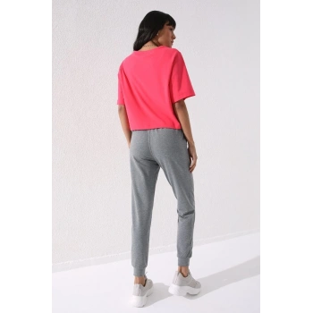 Tommy Life Gri Melanj Yüksek Bel Jogger Kadın Eşofman Alt - 94561