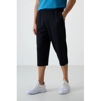 TOMMY LIFE Siyah Pamuklu Yumuşak Dokulu Standart Fit Nakışlı Erkek Kapri - 83102