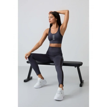 Tommy Life Antrasit Polyester Esnek Standart Fit Performans Kadın Tayt Takım 95332