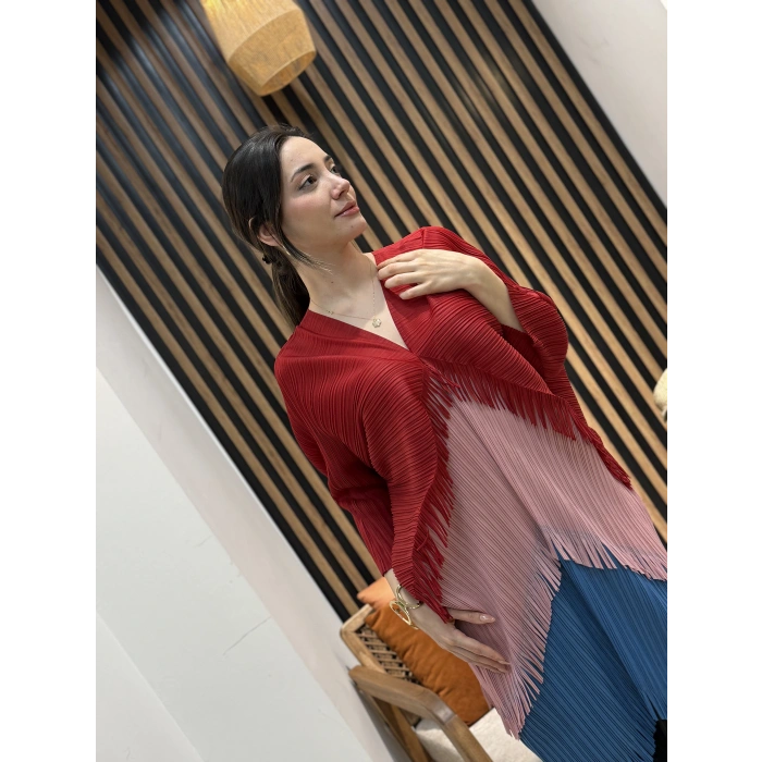 Aura Pliseli V Yaka Şal Form Elbise