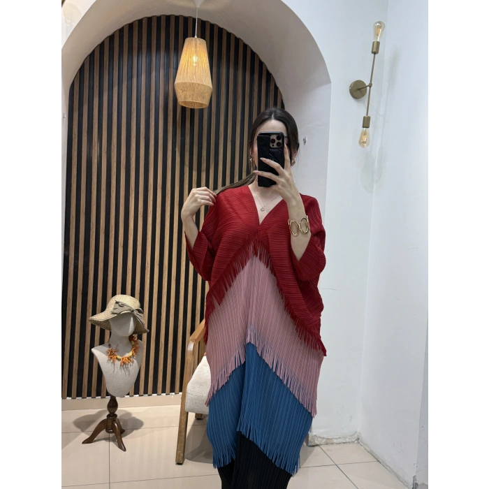 Aura Pliseli V Yaka Şal Form Elbise