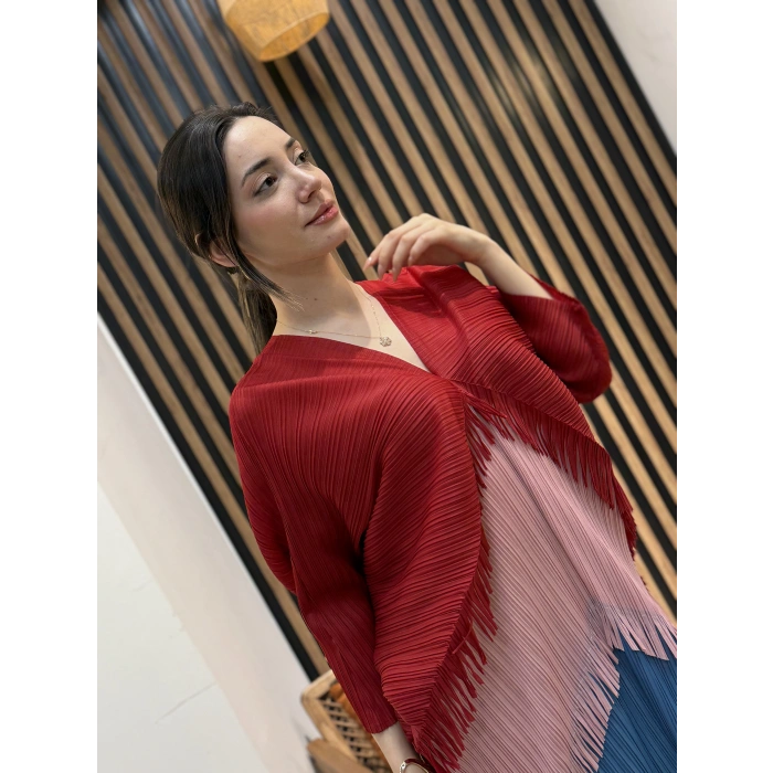 Aura Pliseli V Yaka Şal Form Elbise