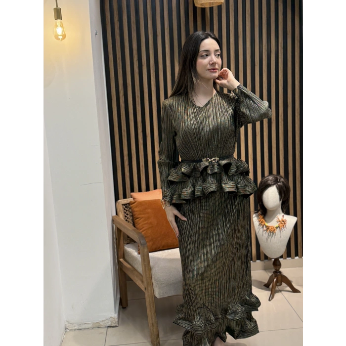 Lavin Simli Pliseli Volan Detaylı Elbise