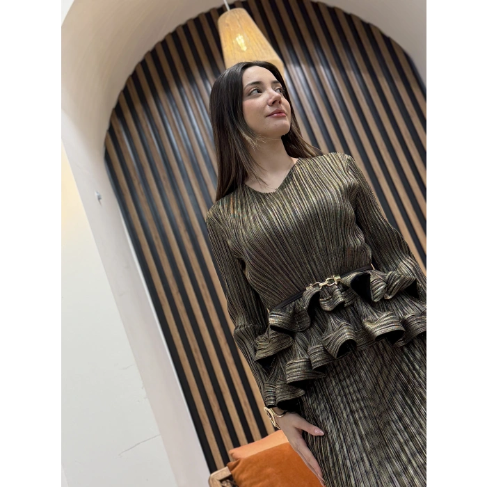 Lavin Simli Pliseli Volan Detaylı Elbise