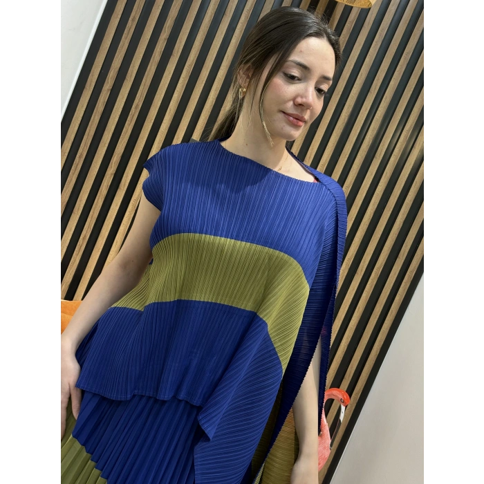 Aria Renk Bloklu Pliseli 2’li Takım