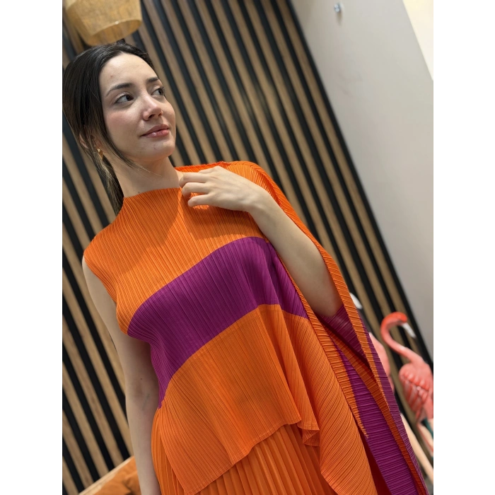 Aria Renk Bloklu Pliseli 2’li Takım