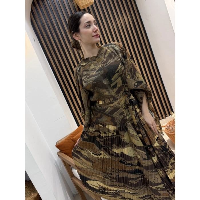 İthal Lora Desenli Şifon İkili Takım (Etek Pantolonlu)