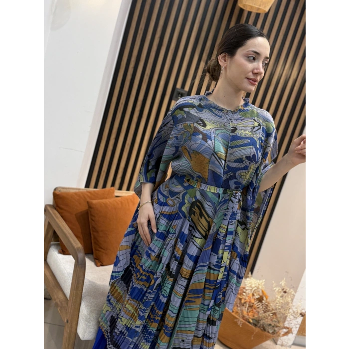 İthal Lora Desenli Şifon İkili Takım (Etek Pantolonlu)