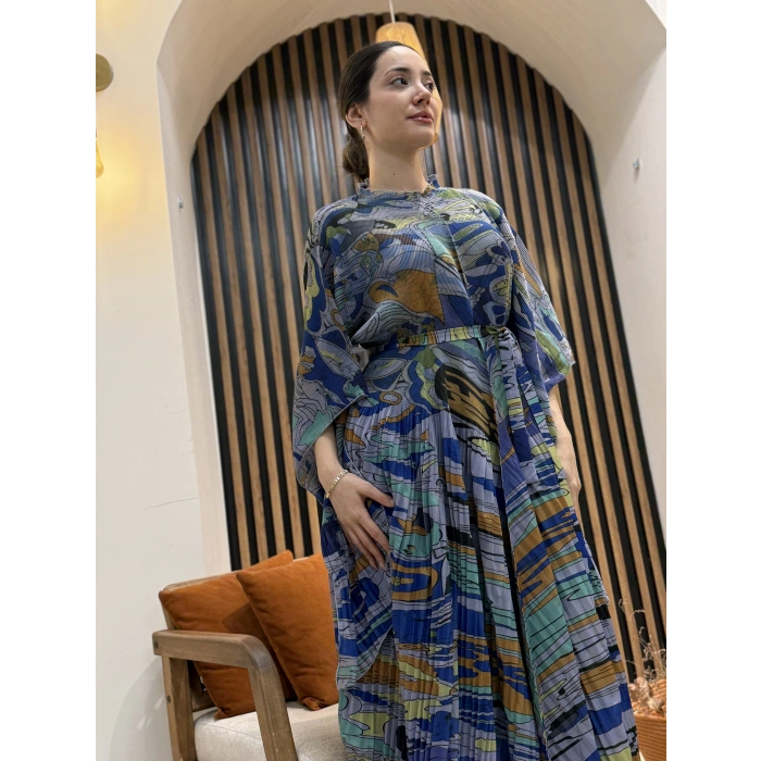 İthal Lora Desenli Şifon İkili Takım (Etek Pantolonlu)