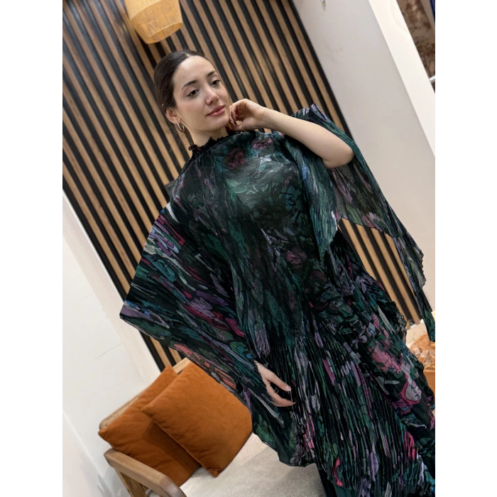 İthal Hera Desenli Şifon İkili Takım (Etek Pantolonlu)