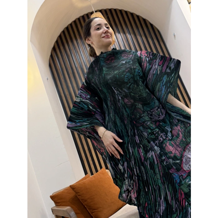 İthal Hera Desenli Şifon İkili Takım (Etek Pantolonlu)