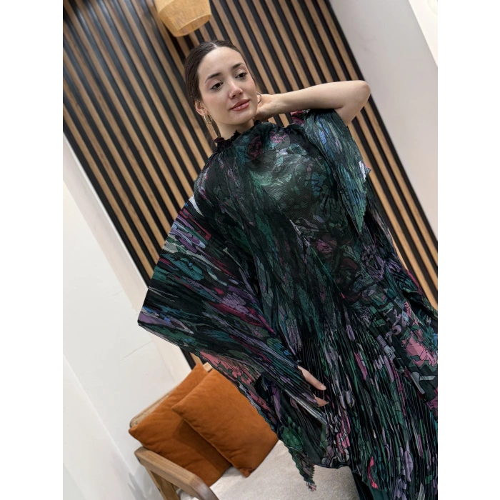 İthal Hera Desenli Şifon İkili Takım (Etek Pantolonlu)