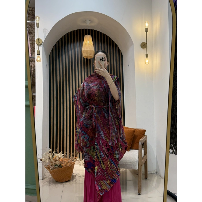 İthal Hera Desenli Şifon İkili Takım (Etek Pantolonlu)