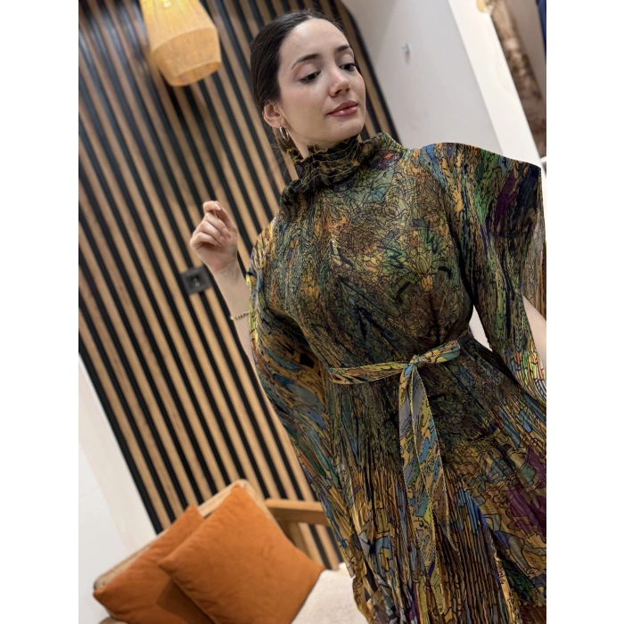 İthal Hera Desenli Şifon İkili Takım (Etek Pantolonlu)