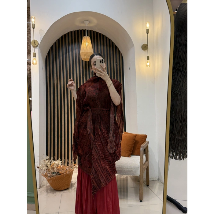 İthal Hera Desenli Şifon İkili Takım (Etek Pantolonlu)