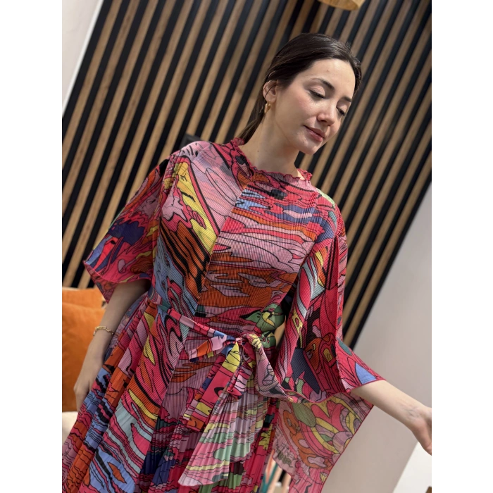 İthal Lora Desenli Şifon İkili Takım (Etek Pantolonlu)