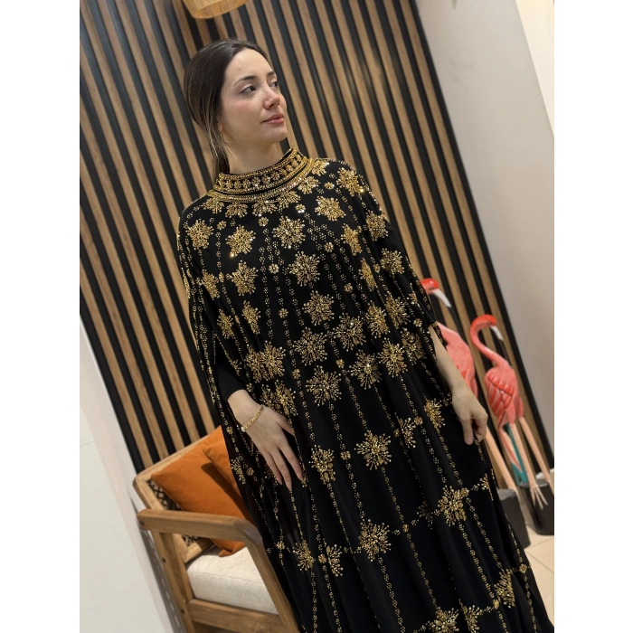 Gold İşlemeli Şifon Abaya