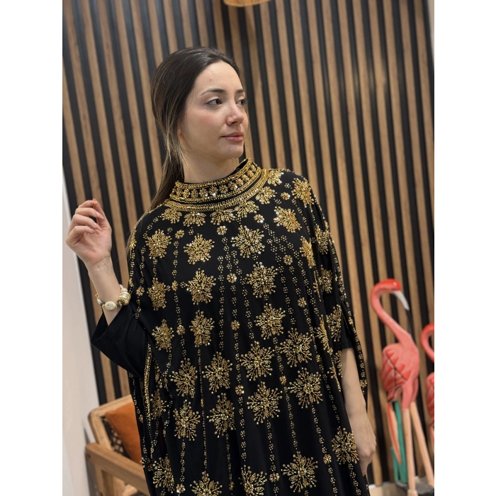 Gold İşlemeli Şifon Abaya