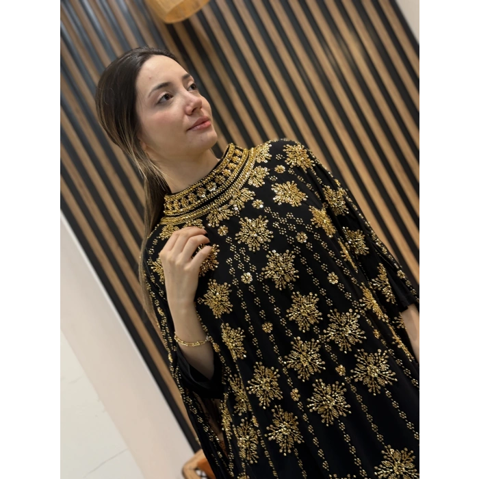 Gold İşlemeli Şifon Abaya