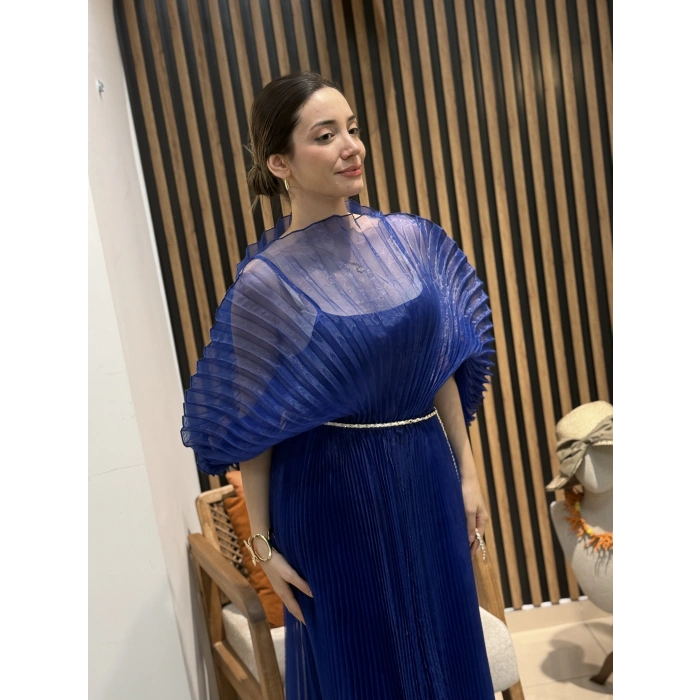 Royal Transparan Pliseli Davet Elbisesi