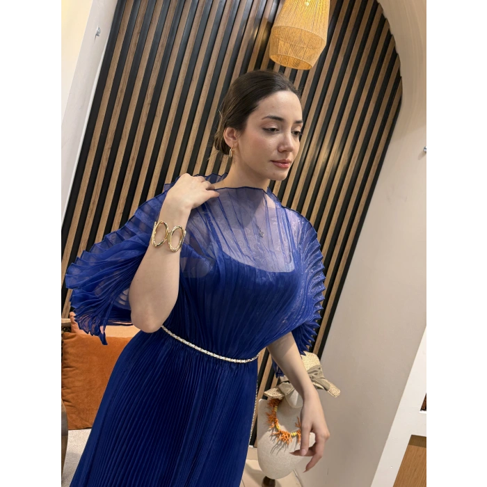 Royal Transparan Pliseli Davet Elbisesi