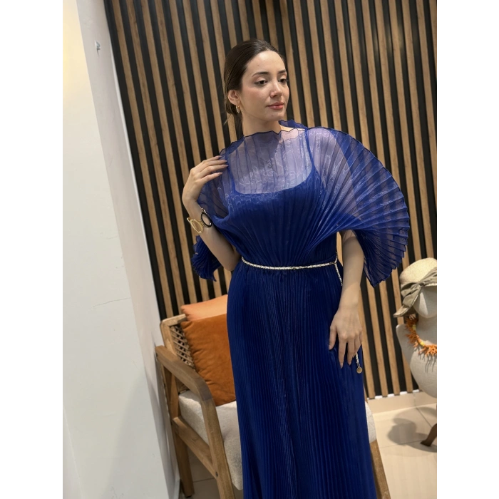 Royal Transparan Pliseli Davet Elbisesi
