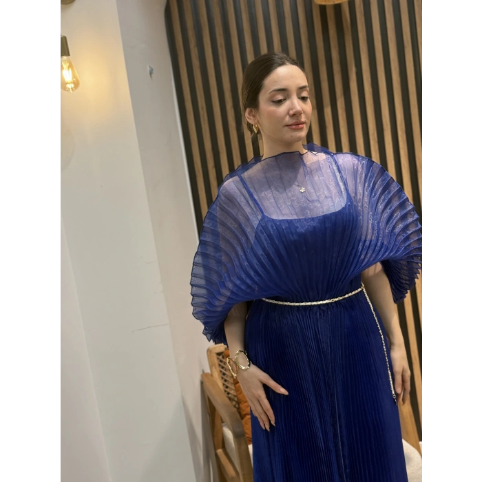 Royal Transparan Pliseli Davet Elbisesi