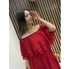 Flamenco Omuz Dekolteli Volanlı Şifon Elbise