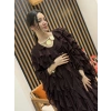 Fırfır Detaylı Şifon Abaya Takım (Kahve)