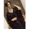 Fırfır Detaylı Şifon Abaya Takım (Kahve)