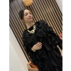 Fırfır Detaylı Şifon Abaya Takım (Kahve)