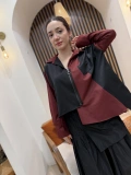 Asimetrik Fermuarlı Tasarım Gömlek (Siyah-Bordo)
