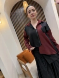 Asimetrik Fermuarlı Tasarım Gömlek (Siyah-Bordo)