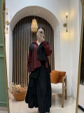 Asimetrik Fermuarlı Tasarım Gömlek (Siyah-Bordo)
