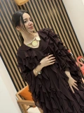 Fırfır Detaylı Şifon Abaya Takım (Kahve)