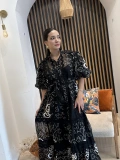 Mirella Nakış ve Güpür Detaylı Kemerli Elbise