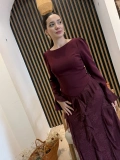Valeria Bordo Dantel Volanlı Uzun Elbise
