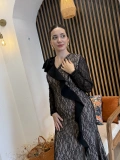 Noir Rose Dantel Volanlı Uzun Elbise