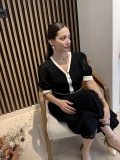 Monique Siyah Kontrast Detaylı Dantel Elbise