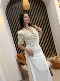 Livia Gold Aksesuarlı Drapeli Uzun Elbise