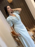 Livia Gold Aksesuarlı Drapeli Uzun Elbise