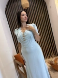 Livia Gold Aksesuarlı Drapeli Uzun Elbise