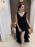 Mira Asimetrik Katlı Tül Elbise