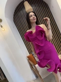 Valeria 3D Volan Detaylı Midi Elbise