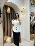 Bianca Kontrast Düğmeli Etekli Takım