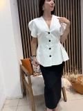Bianca Kontrast Düğmeli Etekli Takım