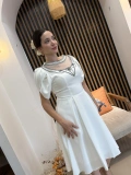 Aurelia Ekru Taş İşlemeli Midi Elbise