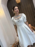 Aurelia Ekru Taş İşlemeli Midi Elbise