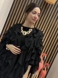 Fırfır Detaylı Şifon Abaya Takım (Kahve)